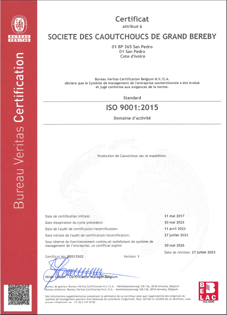 CERTIFICATION SOGB - ISO 9001:2015