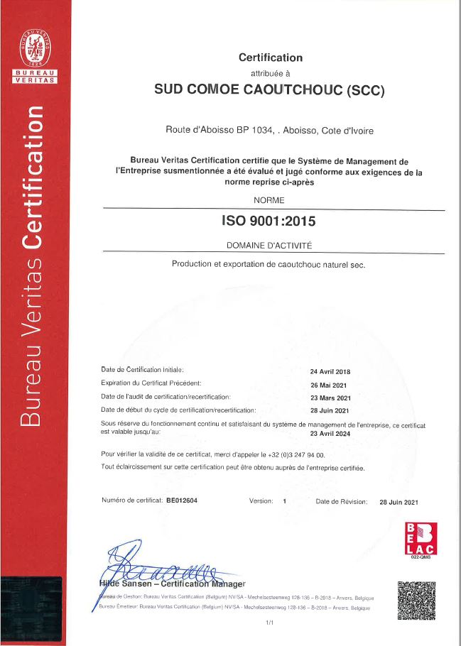Certification SCC - ISO 9001:2015